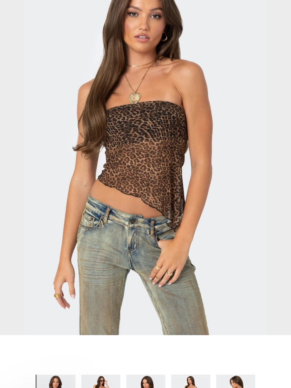 Edikted Brown Leopard Mesh Strapless Crop Top